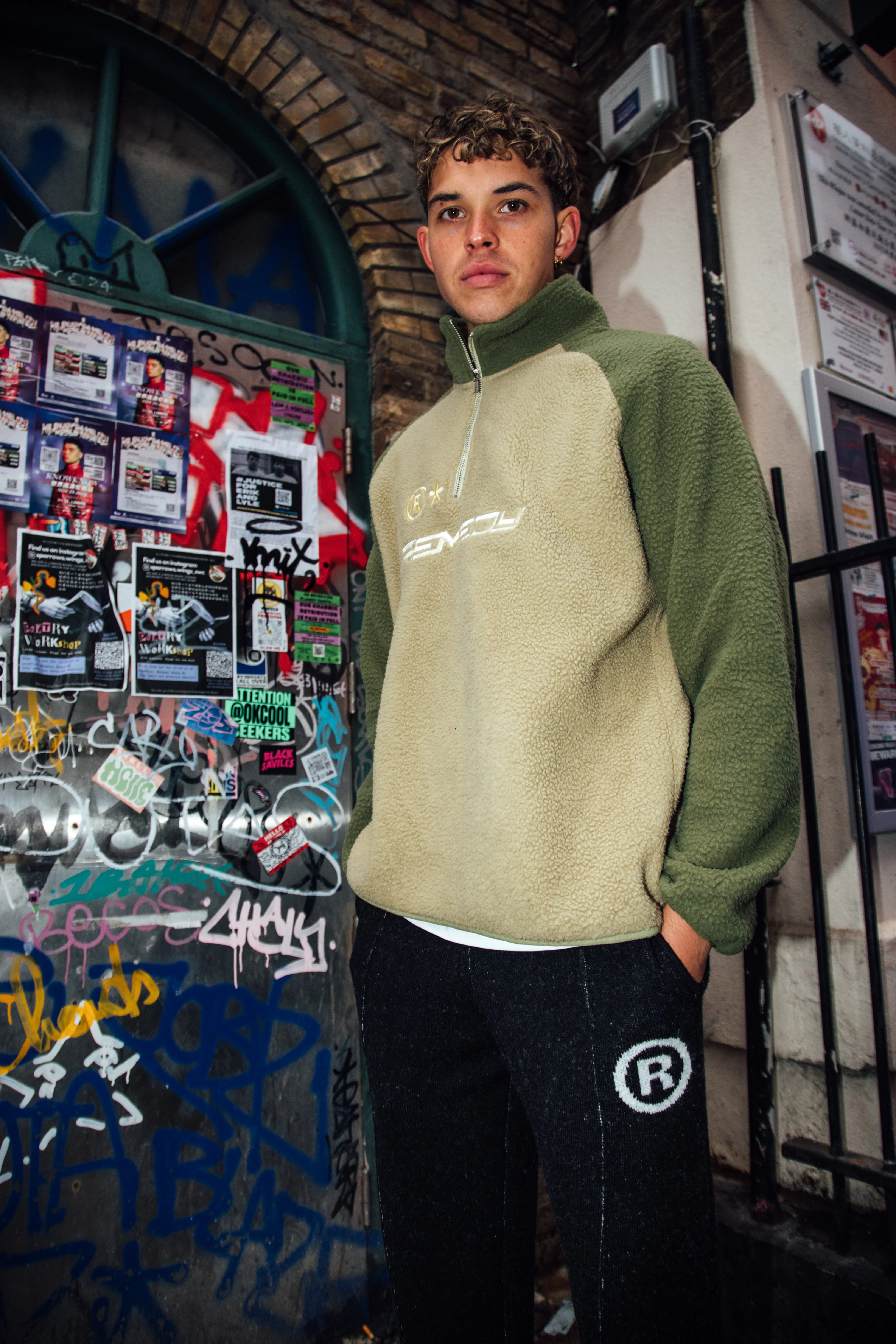 Khaki 2 Tone Sherpa 1/4 Zip
