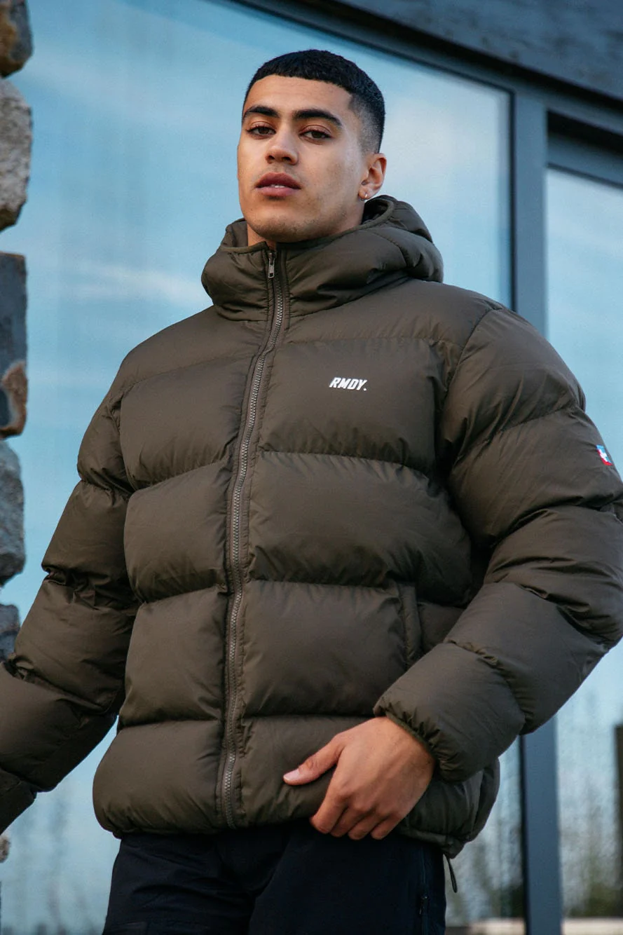 Khaki Hooded Puffer Jacket